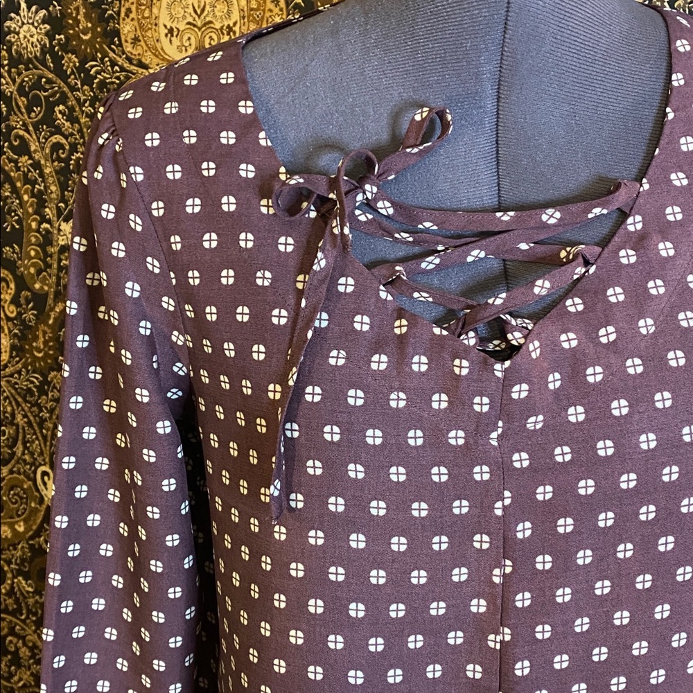 Toad & Co Plum Print Tie Tencel Blouse XS